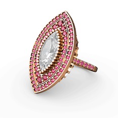 Mabeyn Mekik Yüzük - Beyaz zirkon ve rodolit garnet 18 ayar rose altın yüzük #1d89pf8