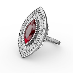 Garnet ve swarovski 18 ayar beyaz altın yüzük