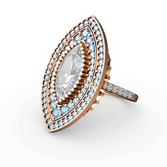 Mabeyn Mekik Yüzük - Beyaz zirkon ve akuamarin 8 ayar rose altın yüzük #1djx392