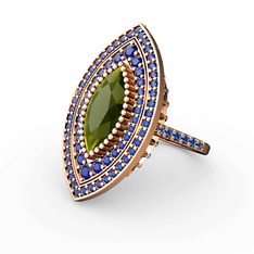 Peridot ve lab safir 14 ayar rose altın yüzük