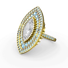 Mabeyn Mekik Yüzük - Beyaz zirkon ve akuamarin 18 ayar altın yüzük #1ehpuwf