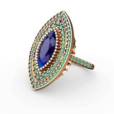 Lab safir ve yeşil kuvars 925 ayar rose altın kaplama gümüş yüzük