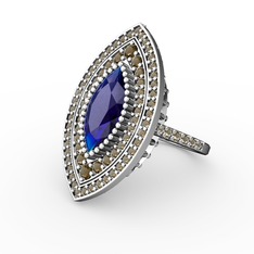 Lab safir ve dumanlı kuvars 925 ayar gümüş yüzük