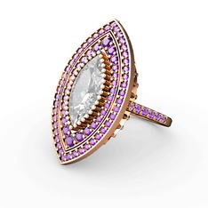 Mabeyn Mekik Yüzük - Swarovski ve ametist 14 ayar rose altın yüzük #1g9owak