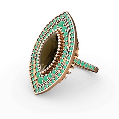 Mabeyn Mekik Yüzük - Dumanlı kuvars ve kök zümrüt 18 ayar rose altın yüzük #1gcxajp