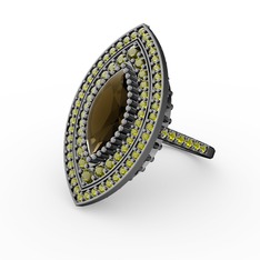 Mabeyn Mekik Yüzük - Dumanlı kuvars ve peridot 925 ayar siyah rodyum kaplama gümüş yüzük #1gj4txv