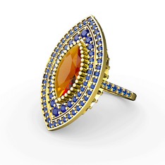 Sitrin ve lab safir 925 ayar altın kaplama gümüş yüzük