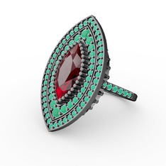 Mabeyn Mekik Yüzük - Garnet ve kök zümrüt 925 ayar siyah rodyum kaplama gümüş yüzük #1glji9a