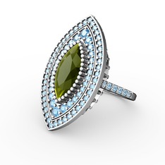 Peridot ve akuamarin 8 ayar beyaz altın yüzük