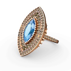 Mabeyn Mekik Yüzük - Akuamarin ve dumanlı kuvars 14 ayar rose altın yüzük #1hfwjld
