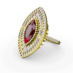 Mabeyn Mekik Yüzük - Garnet ve swarovski 18 ayar altın yüzük #1iqbomb