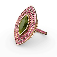 Mabeyn Mekik Yüzük - Peridot ve rodolit garnet 8 ayar rose altın yüzük #1iurqzb