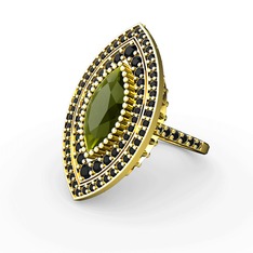 Peridot ve siyah zirkon 925 ayar altın kaplama gümüş yüzük