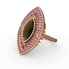 Mabeyn Mekik Yüzük - Dumanlı kuvars ve kök yakut 8 ayar rose altın yüzük #1jq7bhi