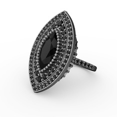 Mabeyn Mekik Yüzük - Siyah zirkon 925 ayar siyah rodyum kaplama gümüş yüzük #1k5khba