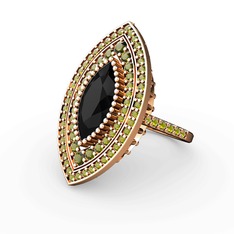 Siyah zirkon ve peridot 14 ayar rose altın yüzük