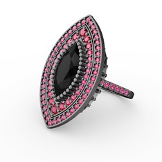 Siyah zirkon ve rodolit garnet 925 ayar siyah rodyum kaplama gümüş yüzük