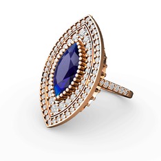 Mabeyn Mekik Yüzük - Lab safir ve beyaz zirkon 8 ayar rose altın yüzük #1mwmqn9