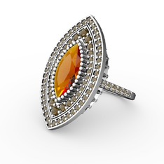 Mabeyn Mekik Yüzük - Sitrin ve dumanlı kuvars 18 ayar beyaz altın yüzük #1ngbeb