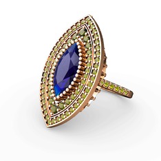 Mabeyn Mekik Yüzük - Lab safir ve peridot 925 ayar rose altın kaplama gümüş yüzük #1nn4gh5