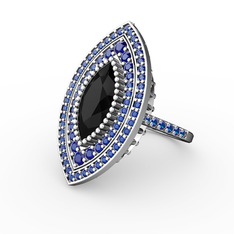 Mabeyn Mekik Yüzük - Siyah zirkon ve lab safir 925 ayar gümüş yüzük #1nvejqp