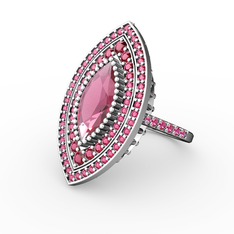 Pembe kuvars ve rodolit garnet 14 ayar beyaz altın yüzük