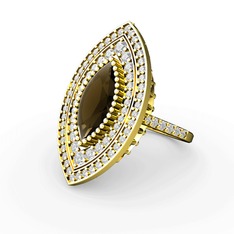 Dumanlı kuvars ve swarovski 14 ayar altın yüzük
