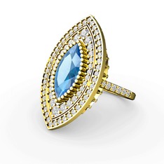 Mabeyn Mekik Yüzük - Akuamarin ve swarovski 14 ayar altın yüzük #1oy2lrh