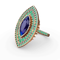 Mabeyn Mekik Yüzük - Lab safir ve kök zümrüt 18 ayar rose altın yüzük #1p40pod