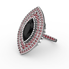 Mabeyn Mekik Yüzük - Siyah zirkon ve garnet 8 ayar beyaz altın yüzük #1qznw6g