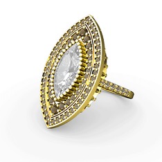 Mabeyn Mekik Yüzük - Swarovski ve dumanlı kuvars 14 ayar altın yüzük #1rp97gr