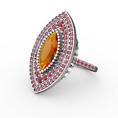 Mabeyn Mekik Yüzük - Sitrin ve kök yakut 14 ayar beyaz altın yüzük #1rs7rz1