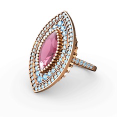 Pembe kuvars ve akuamarin 8 ayar rose altın yüzük