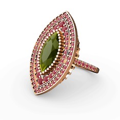 Mabeyn Mekik Yüzük - Peridot ve kök yakut 14 ayar rose altın yüzük #1tjq6iu
