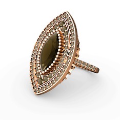 Mabeyn Mekik Yüzük - Dumanlı kuvars 14 ayar rose altın yüzük #1tmkyb4