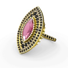 Mabeyn Mekik Yüzük - Pembe kuvars ve siyah zirkon 14 ayar altın yüzük #1ty2jdq
