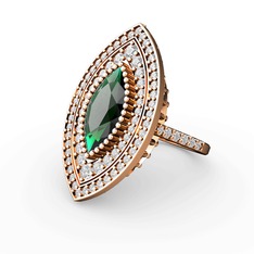 Mabeyn Mekik Yüzük - Yeşil kuvars ve swarovski 14 ayar rose altın yüzük #1u9udh8