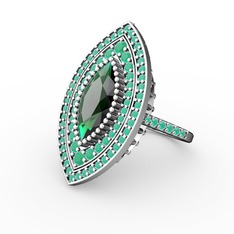 Mabeyn Mekik Yüzük - Yeşil kuvars ve kök zümrüt 8 ayar beyaz altın yüzük #1ujnknp