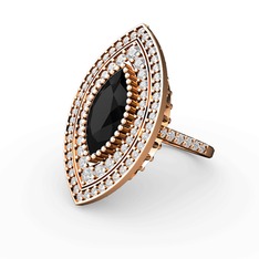 Siyah zirkon ve swarovski 925 ayar rose altın kaplama gümüş yüzük