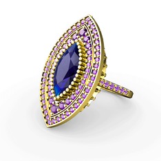 Mabeyn Mekik Yüzük - Lab safir ve ametist 14 ayar altın yüzük #1uzgehk