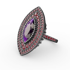 Mabeyn Mekik Yüzük - Ametist ve garnet 925 ayar siyah rodyum kaplama gümüş yüzük #1vox73o