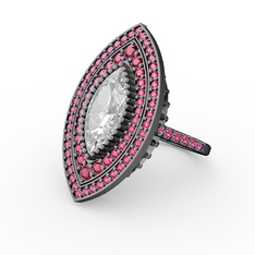Mabeyn Mekik Yüzük - Swarovski ve rodolit garnet 925 ayar siyah rodyum kaplama gümüş yüzük #1vue9xu