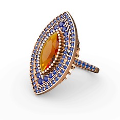 Mabeyn Mekik Yüzük - Sitrin ve lab safir 14 ayar rose altın yüzük #1w1llst