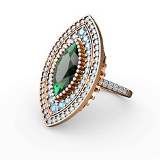 Mabeyn Mekik Yüzük - Yeşil kuvars ve akuamarin 8 ayar rose altın yüzük #1w20ecn