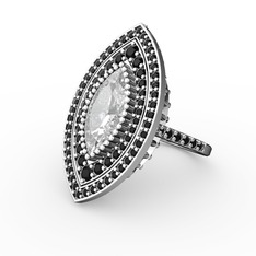 Swarovski ve siyah zirkon 18 ayar beyaz altın yüzük