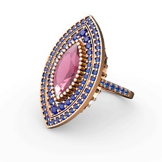 Mabeyn Mekik Yüzük - Pembe kuvars ve lab safir 18 ayar rose altın yüzük #1wne9n4