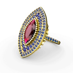 Rodolit garnet ve lab safir 14 ayar altın yüzük