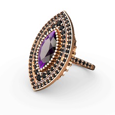 Mabeyn Mekik Yüzük - Ametist ve siyah zirkon 14 ayar rose altın yüzük #1y1qyju