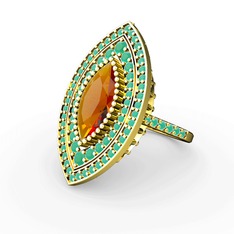 Mabeyn Mekik Yüzük - Sitrin ve kök zümrüt 925 ayar altın kaplama gümüş yüzük #1ywt7t5