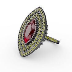 Mabeyn Mekik Yüzük - Garnet ve peridot 925 ayar siyah rodyum kaplama gümüş yüzük #1yytwqy